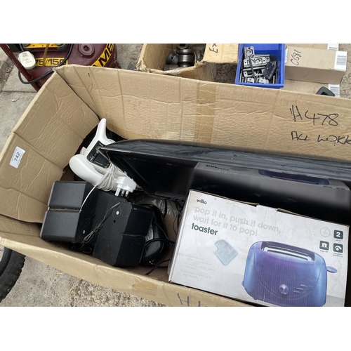 742 - BOX OF ELECTRICAL ITEMS INC. TOASTER, TV SCREEN ETC  NO VAT