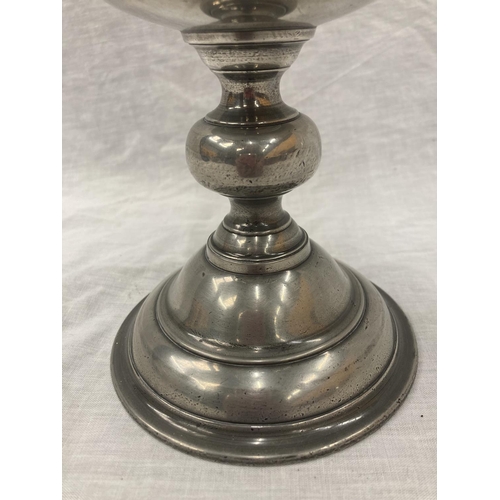17 - A LARGE 19TH CENTURY PEWTER GOBLET WITH LONDON TOUCHMARKS