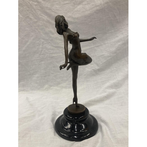 21 - A BRONZE LADY DANCER ON A MARBLE BASE SIGNED PASCAL DELOR HEIGHT APPROX 29CM