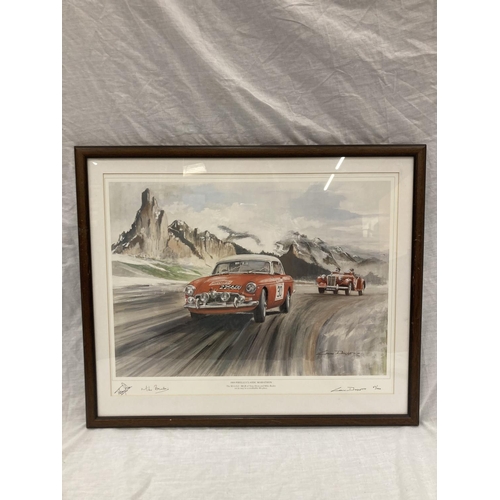 29 - A FRAMED LIMITED EDITION 23/1000 PRINT OF THE 1989 PIRELLI CLASSIC MARATHON, SHOWING THE M. G. O. C.... 