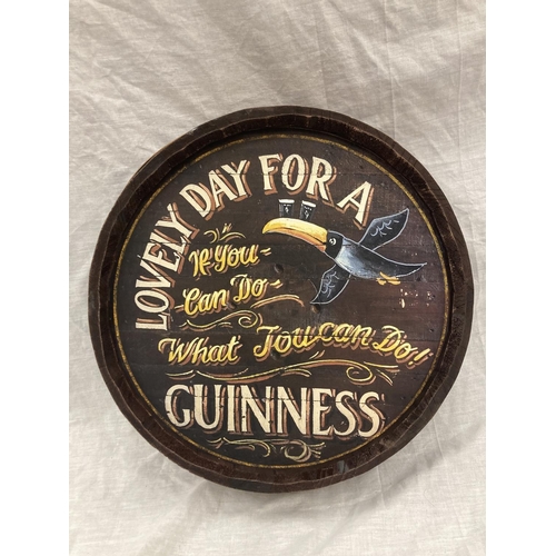 31 - A WOODEN GUINNESS BARREL TOP SIGN DIAMETER 37CM