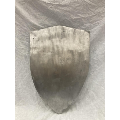 33 - A LARGE CHROME FERRARI SHIELD SHAPED SIGN 60CM X 41CM