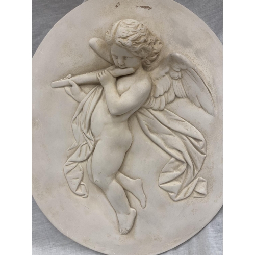 37 - A PAIR OF CHERUB WALL PLAQUES 33CM X 38CM