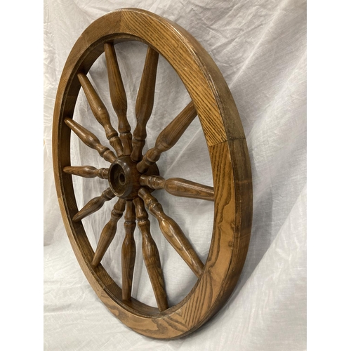 6 - A VINTAGE STYLE OAK CART WHEEL DIAMETER 73CM