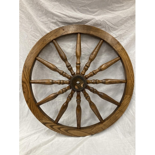 6 - A VINTAGE STYLE OAK CART WHEEL DIAMETER 73CM