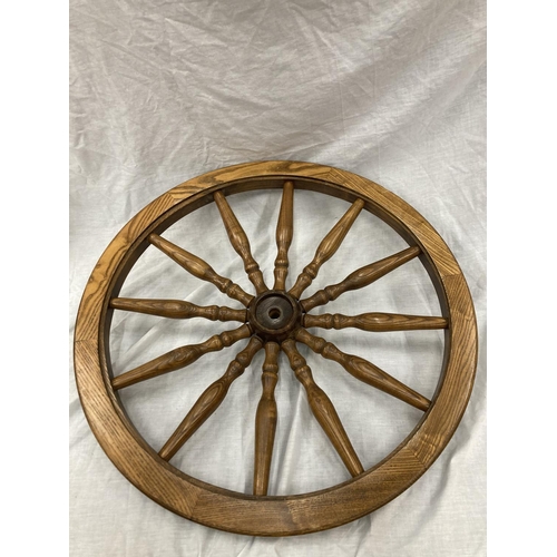 6 - A VINTAGE STYLE OAK CART WHEEL DIAMETER 73CM