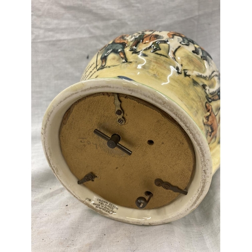 25 - FIVE CROWN DEVON FIELDINGS JUGS AND MUGS, FOUR MUSICAL, TO INCLUDE WIDDECOMBE FAIR, ON ILKLA MOOR BA... 