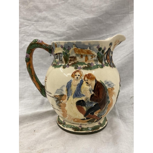 25 - FIVE CROWN DEVON FIELDINGS JUGS AND MUGS, FOUR MUSICAL, TO INCLUDE WIDDECOMBE FAIR, ON ILKLA MOOR BA... 