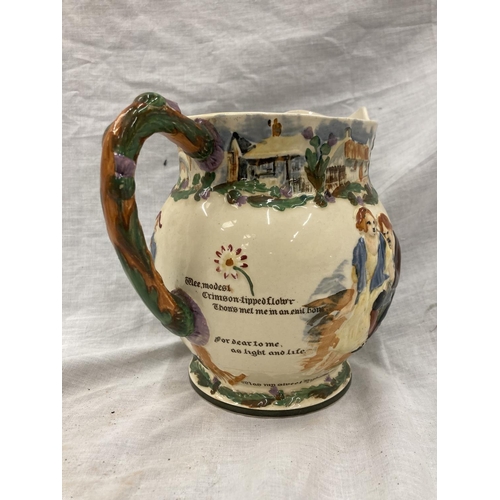 25 - FIVE CROWN DEVON FIELDINGS JUGS AND MUGS, FOUR MUSICAL, TO INCLUDE WIDDECOMBE FAIR, ON ILKLA MOOR BA... 