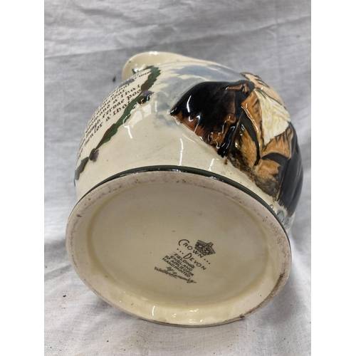 25 - FIVE CROWN DEVON FIELDINGS JUGS AND MUGS, FOUR MUSICAL, TO INCLUDE WIDDECOMBE FAIR, ON ILKLA MOOR BA... 