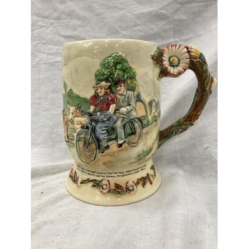 25 - FIVE CROWN DEVON FIELDINGS JUGS AND MUGS, FOUR MUSICAL, TO INCLUDE WIDDECOMBE FAIR, ON ILKLA MOOR BA... 