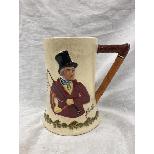 25 - FIVE CROWN DEVON FIELDINGS JUGS AND MUGS, FOUR MUSICAL, TO INCLUDE WIDDECOMBE FAIR, ON ILKLA MOOR BA... 