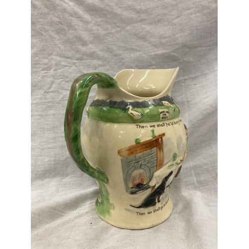 25 - FIVE CROWN DEVON FIELDINGS JUGS AND MUGS, FOUR MUSICAL, TO INCLUDE WIDDECOMBE FAIR, ON ILKLA MOOR BA... 