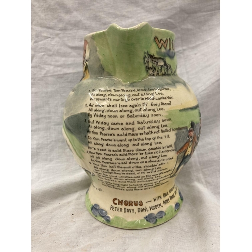 25 - FIVE CROWN DEVON FIELDINGS JUGS AND MUGS, FOUR MUSICAL, TO INCLUDE WIDDECOMBE FAIR, ON ILKLA MOOR BA... 