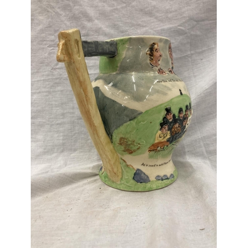 25 - FIVE CROWN DEVON FIELDINGS JUGS AND MUGS, FOUR MUSICAL, TO INCLUDE WIDDECOMBE FAIR, ON ILKLA MOOR BA... 