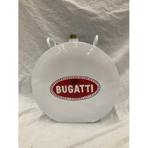 43 - A WHITE BUGATTI PETROL CAN - HEIGHT 37CM