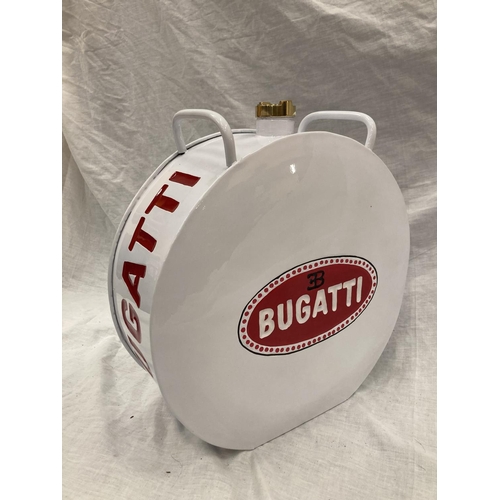 43 - A WHITE BUGATTI PETROL CAN - HEIGHT 37CM