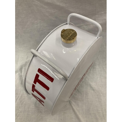 43 - A WHITE BUGATTI PETROL CAN - HEIGHT 37CM