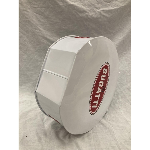 43 - A WHITE BUGATTI PETROL CAN - HEIGHT 37CM