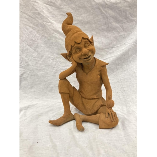 44 - A CAST RUSTY GARDEN PIXIE - HEIGHT 37CM