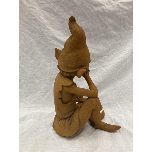 44 - A CAST RUSTY GARDEN PIXIE - HEIGHT 37CM