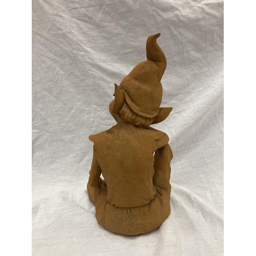 44 - A CAST RUSTY GARDEN PIXIE - HEIGHT 37CM