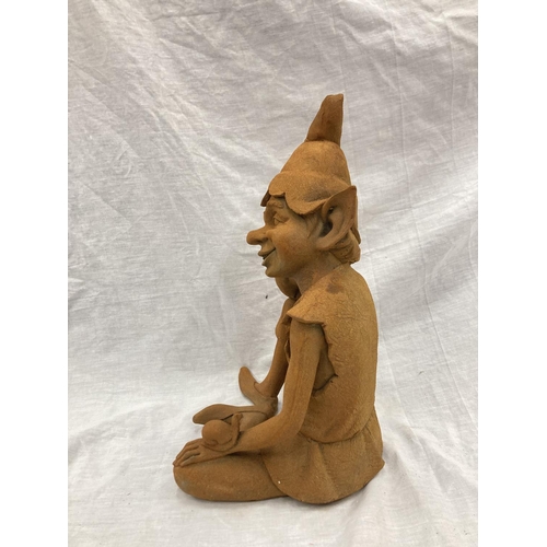 44 - A CAST RUSTY GARDEN PIXIE - HEIGHT 37CM