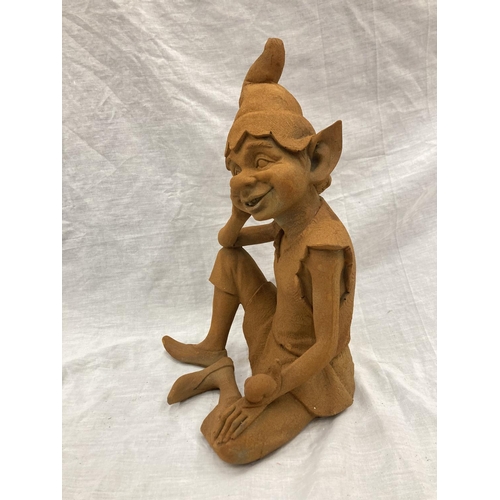 44 - A CAST RUSTY GARDEN PIXIE - HEIGHT 37CM