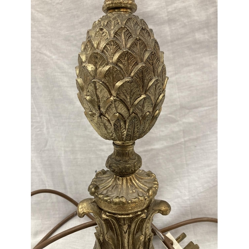 45 - A BRASS TABLE LAMP WITH PINEAPPLE STYLE DECORATION - HEIGHT 62CM