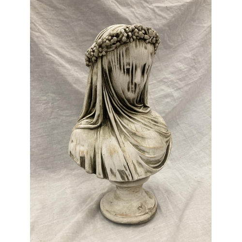 48 - A CONCRETE SCULPTURAL BUST OF THE VEILED MAIDEN - HEIGHT 37CM