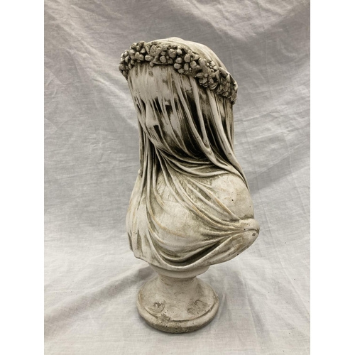 48 - A CONCRETE SCULPTURAL BUST OF THE VEILED MAIDEN - HEIGHT 37CM