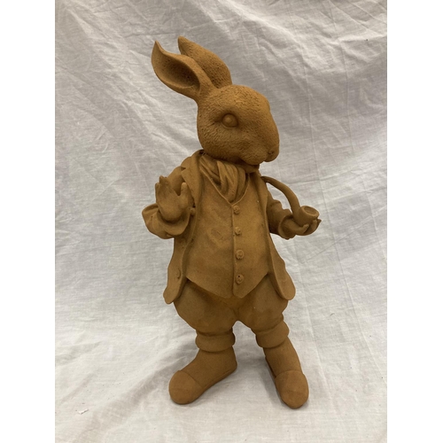 54 - A CAST RUSTY GARDEN 'MR RABBIT' - HEIGHT 45CM