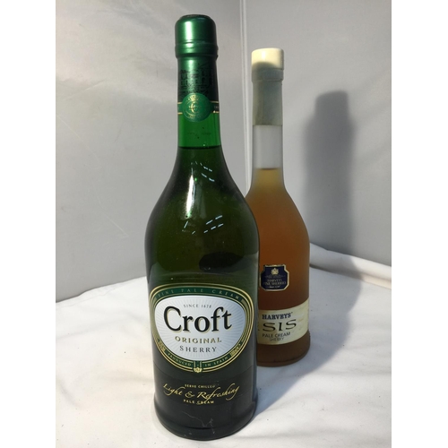 374 - A 75CL BOTTLE OF HARVEYS ISIS PALE CREAM SHERRY 17.5% VOL AND A SECOND 1L BOTTLE OF CROFT ORIGINAL S... 