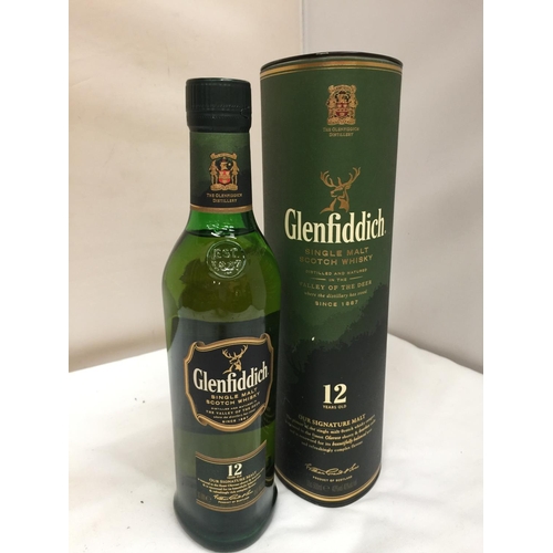 383 - A BOTTLE OF GLENFIDDICH SINGLE MALT SCOTCH WHISKEY 12 YEARS OLD IN A PRESENTATION BOX - 40% VOLUME -... 