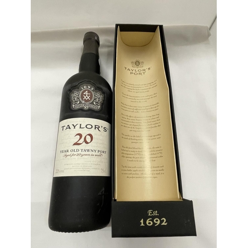 320 - A BOXED 75CL TAYLORS 20 YEAR OLD TAWNY PORT AGED FOR 20 YEARS IN WOOD STORED IN A CONSTANT TEMPERATU... 