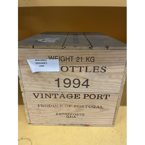 331 - A TWELVE BOTTLE SEALED CRATE OF GRAHAMS 1994 VINTAGE PORT STORED IN A CONSTANT TEMPERATURE CELLAR (T... 