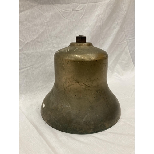 13 - A LARGE HEAVY BRASS BELL HEIGHT 30CM DIAMETER 30CM