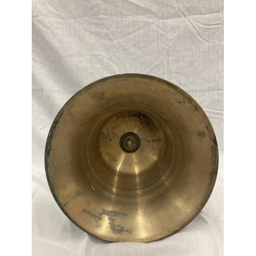 13 - A LARGE HEAVY BRASS BELL HEIGHT 30CM DIAMETER 30CM