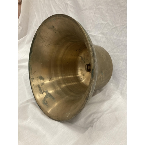 13 - A LARGE HEAVY BRASS BELL HEIGHT 30CM DIAMETER 30CM