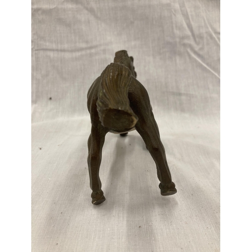 17 - A BRONZE PRANCING HORSE LENGTH 20CM HEIGHT 10CM