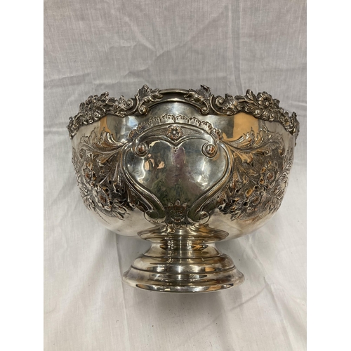 22 - A HARTS THE SILVERSMITHS HAND CHASED SILVER PLATED PUNCH BOWL WITH FLOWER DESIGN