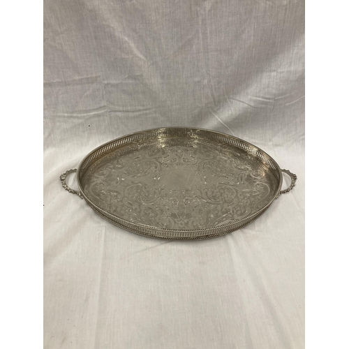 25 - A LARGE SILVER PLATED TWIN HANDLED TRAY