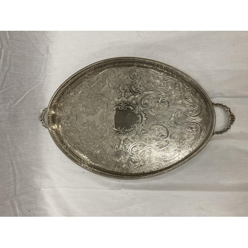 25 - A LARGE SILVER PLATED TWIN HANDLED TRAY