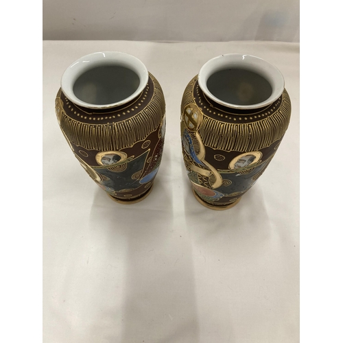 36 - A PAIR OF MIKADO HAND PAINTED VASES MARKED TO BASE HEIGHT 19CM