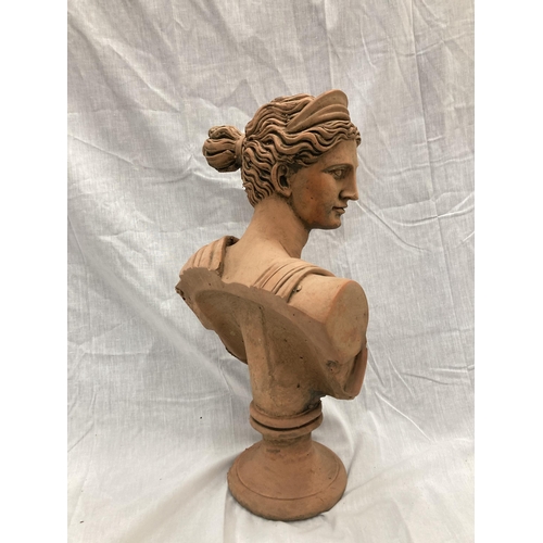 37 - A TERRACOTTA BUST OF DIANA HEIGHT 53CM