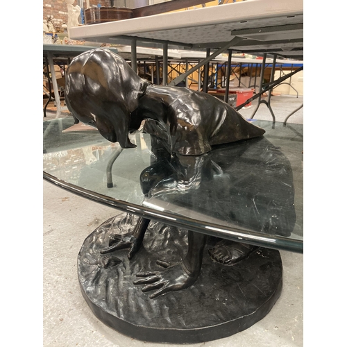 1 - A LIMITED EDITION SIGNED BRONZE SCULPTURE COFFEE TABLE 'SHE'LL FIND' BY MARK STODDART. THIS ORIGINAL... 