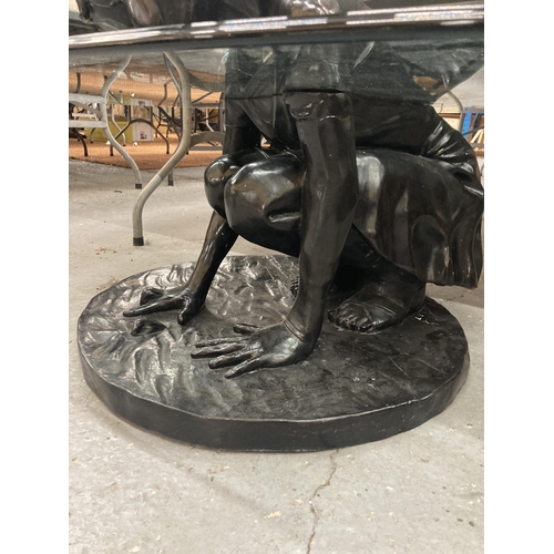 1 - A LIMITED EDITION SIGNED BRONZE SCULPTURE COFFEE TABLE 'SHE'LL FIND' BY MARK STODDART. THIS ORIGINAL... 