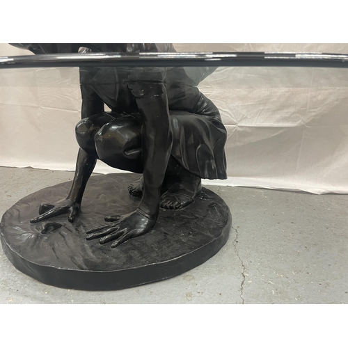 1 - A LIMITED EDITION SIGNED BRONZE SCULPTURE COFFEE TABLE 'SHE'LL FIND' BY MARK STODDART. THIS ORIGINAL... 