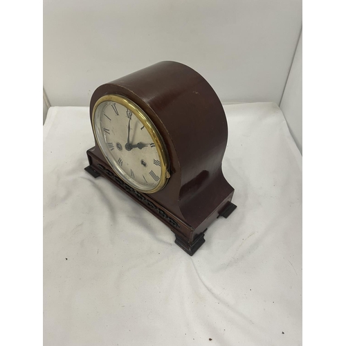 106 - A P. LAIDLAW (PERTH) VINTAGE MAHOGANY MANTLE CLOCK, HAS BEEN RE-SET WITH THE KEY.  WORKING WHEN CATA... 