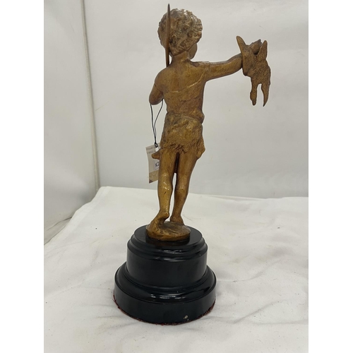 110 - TWO METAL FIGURES OF CLASSICAL CHILDREN ON WOODEN PLINTHS HEIGHT 28CM